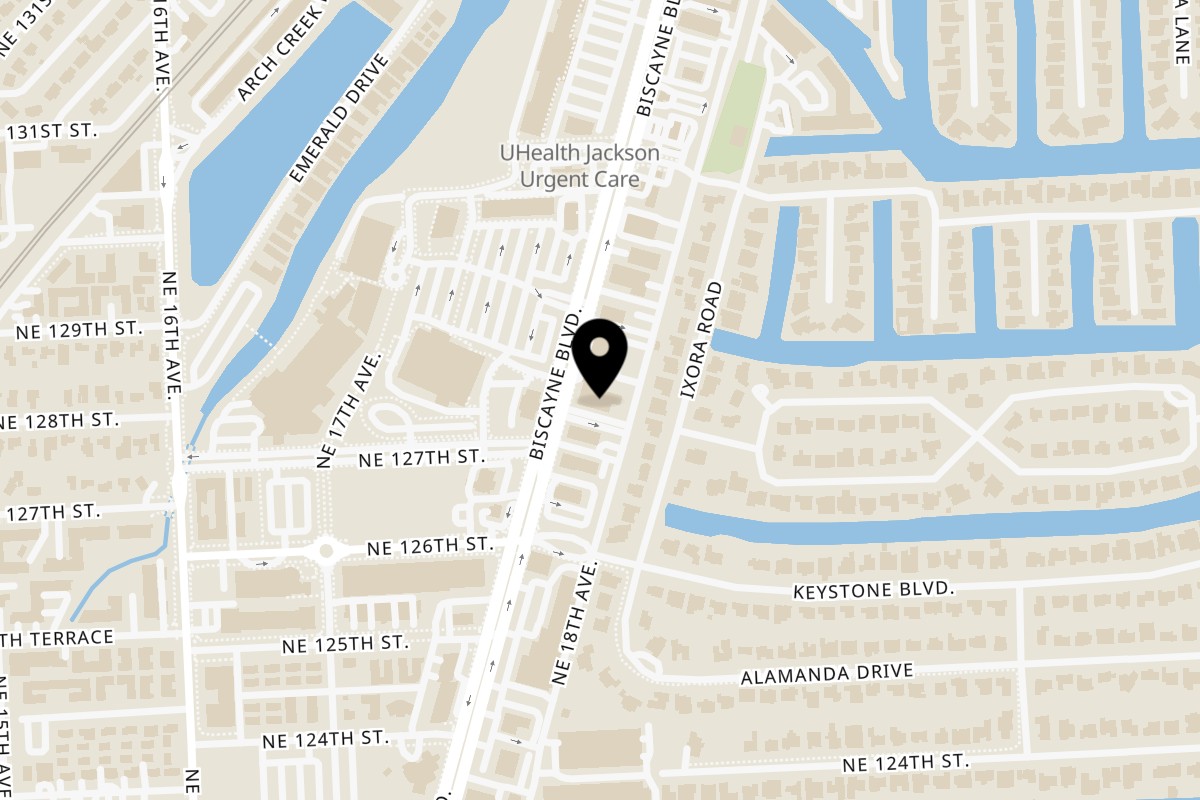 Map showing the location of Little Havana Restaurant North Miami on 12727 Biscayne Blvd in North Miami